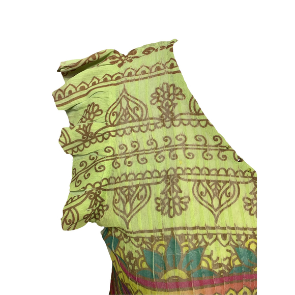 Women's One World semi-sheer blouse, sz L, green, pink, sequin, flutter sleeve - Picture 4 of 7